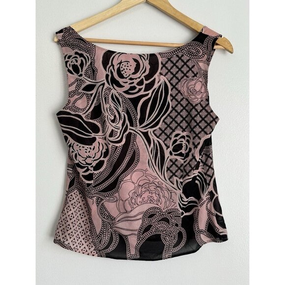 St. John Pink Black Floral Top Silk Blend Women’s Small Soft Girl Quiet Luxury - Picture 6 of 10